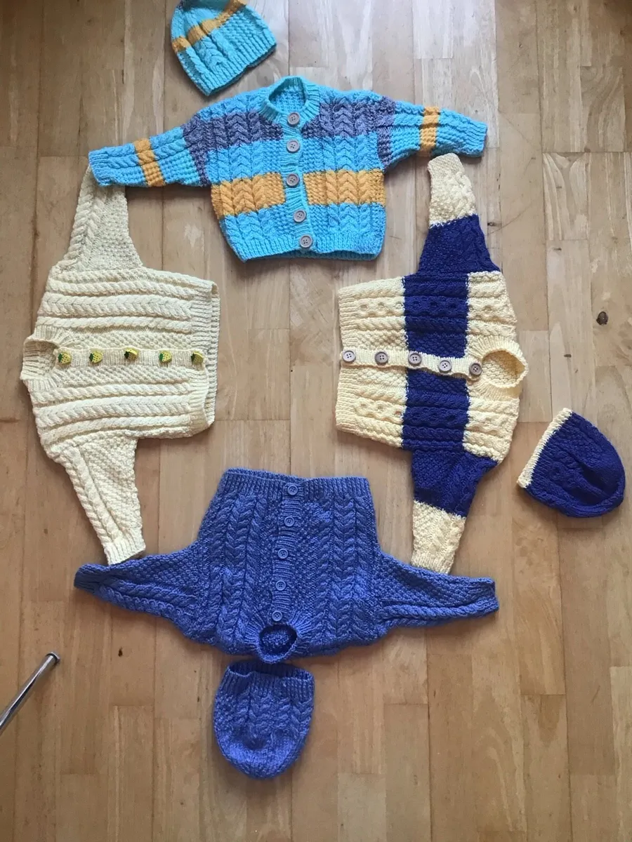 Hand knitted brand Baby cardigan and hat sets - Image 2
