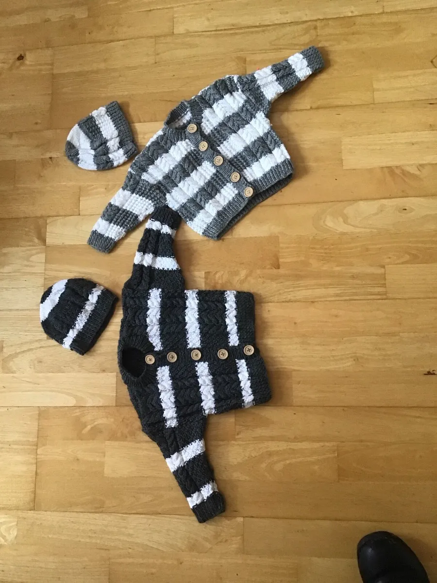 Hand knitted brand Baby cardigan and hat sets - Image 3