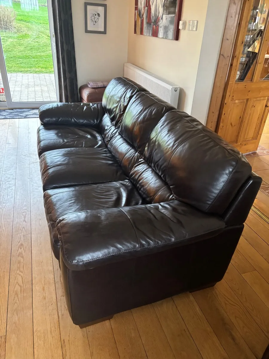 Dark Brown Leather Sofa - Image 2