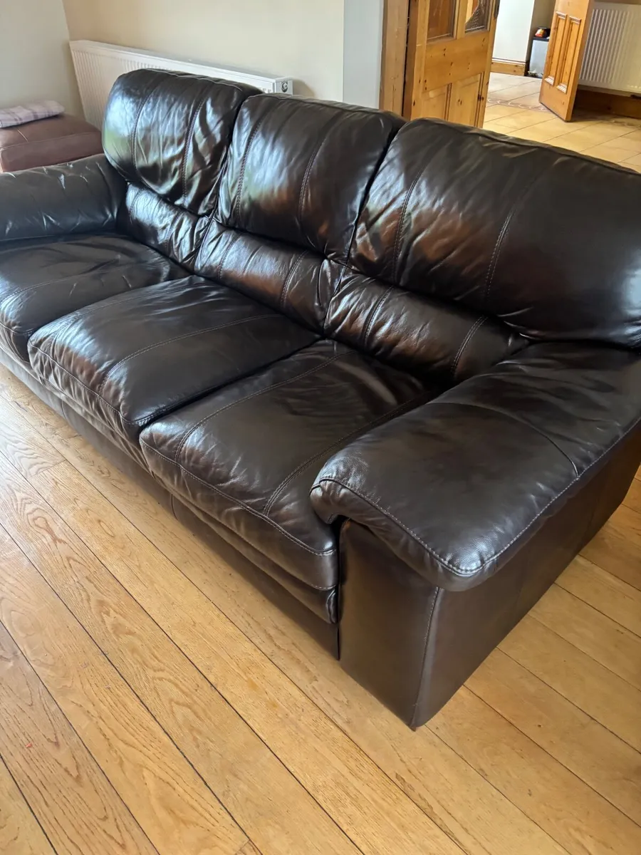Dark Brown Leather Sofa - Image 3