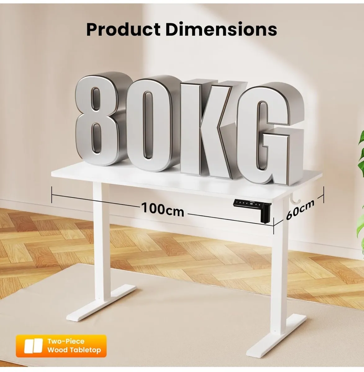 100 x 60 cm Standing Desk, Electric Height Adjusta - Image 3