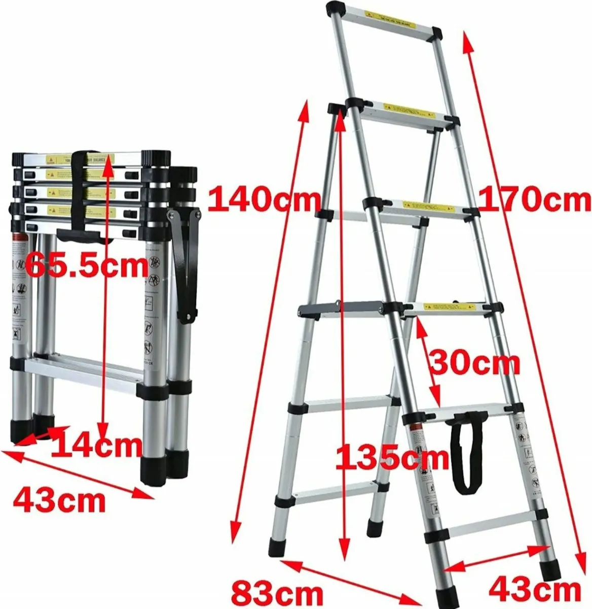 Telescopic Foldable Step Ladder Aluminium Podium - Image 2