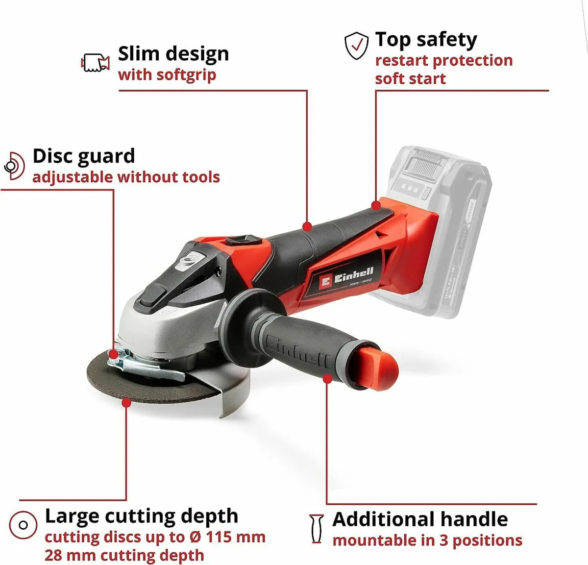 115mm Cordless Angle Grinder Power X-Change 18V - Image 4