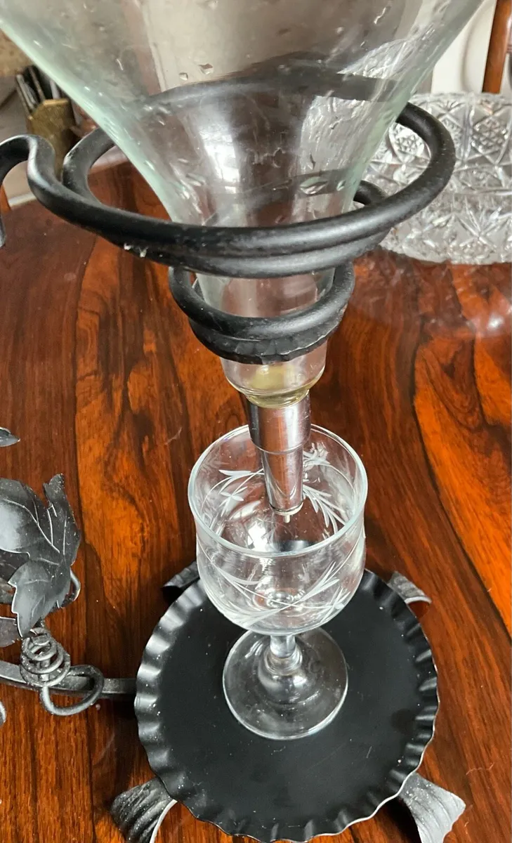 Vintage Etched Glass Wine Aerator, Metal Stand - Image 4