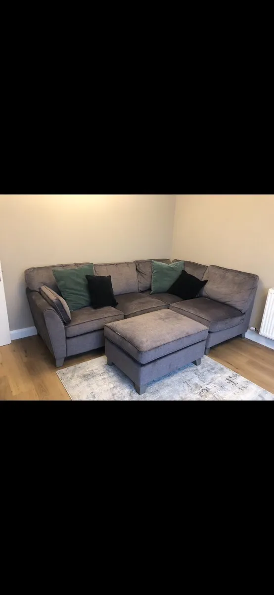 “L” shaped grey Couch & foot stool - Image 1