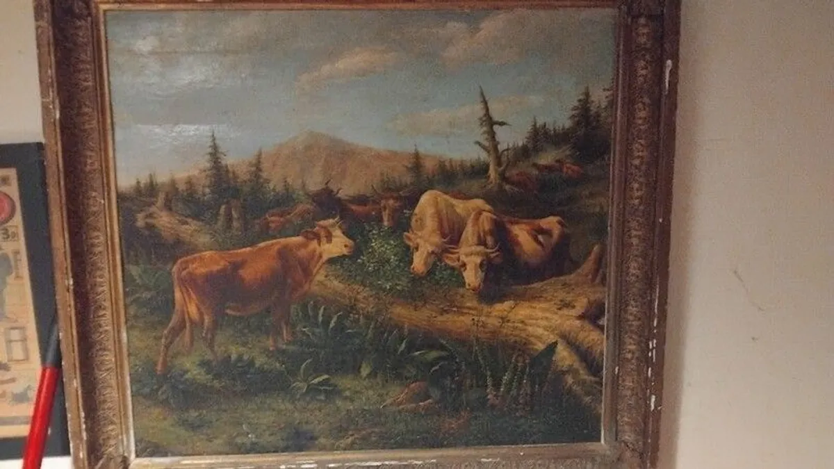 antique large original oil on board. - Image 1