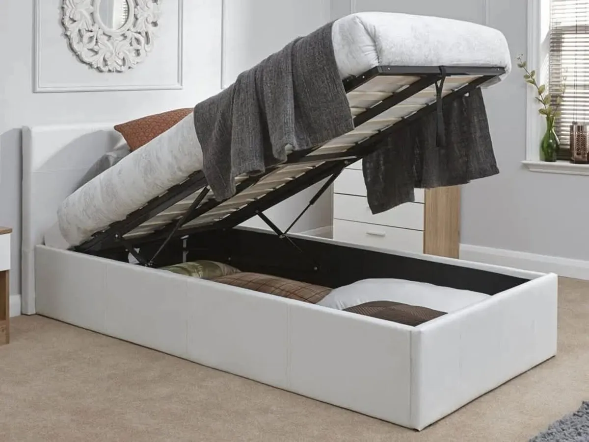 Single Leather Ottoman Storage Beds - Image 2