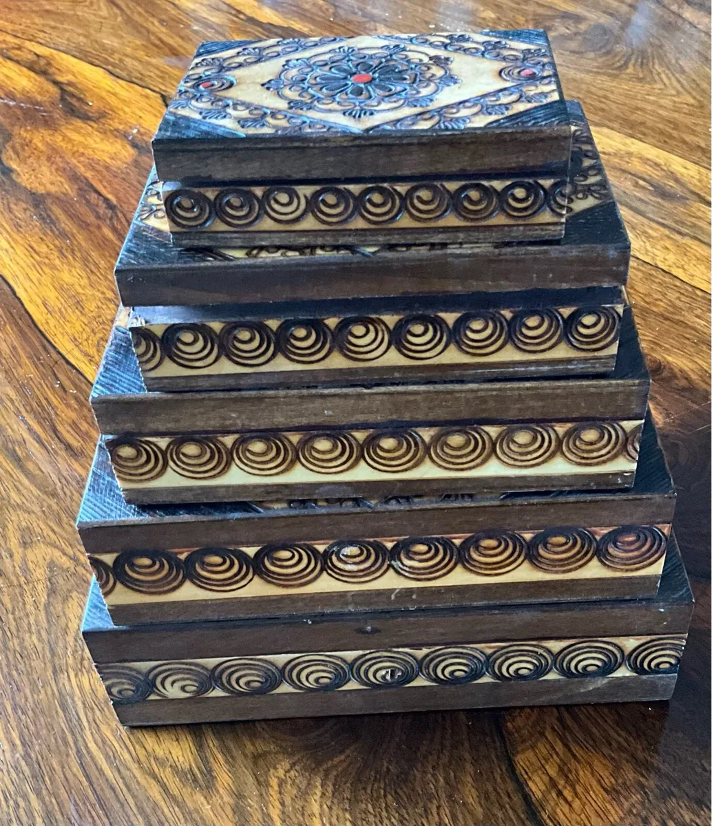 Set of 5 Wooden Decorative Boxes - Image 1