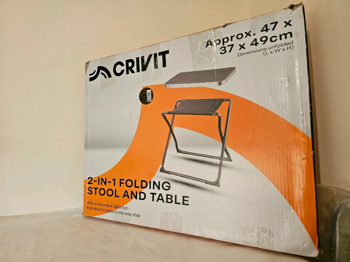 Crivit 2-in-1 Folding Stool & Table Brand New - Image 3