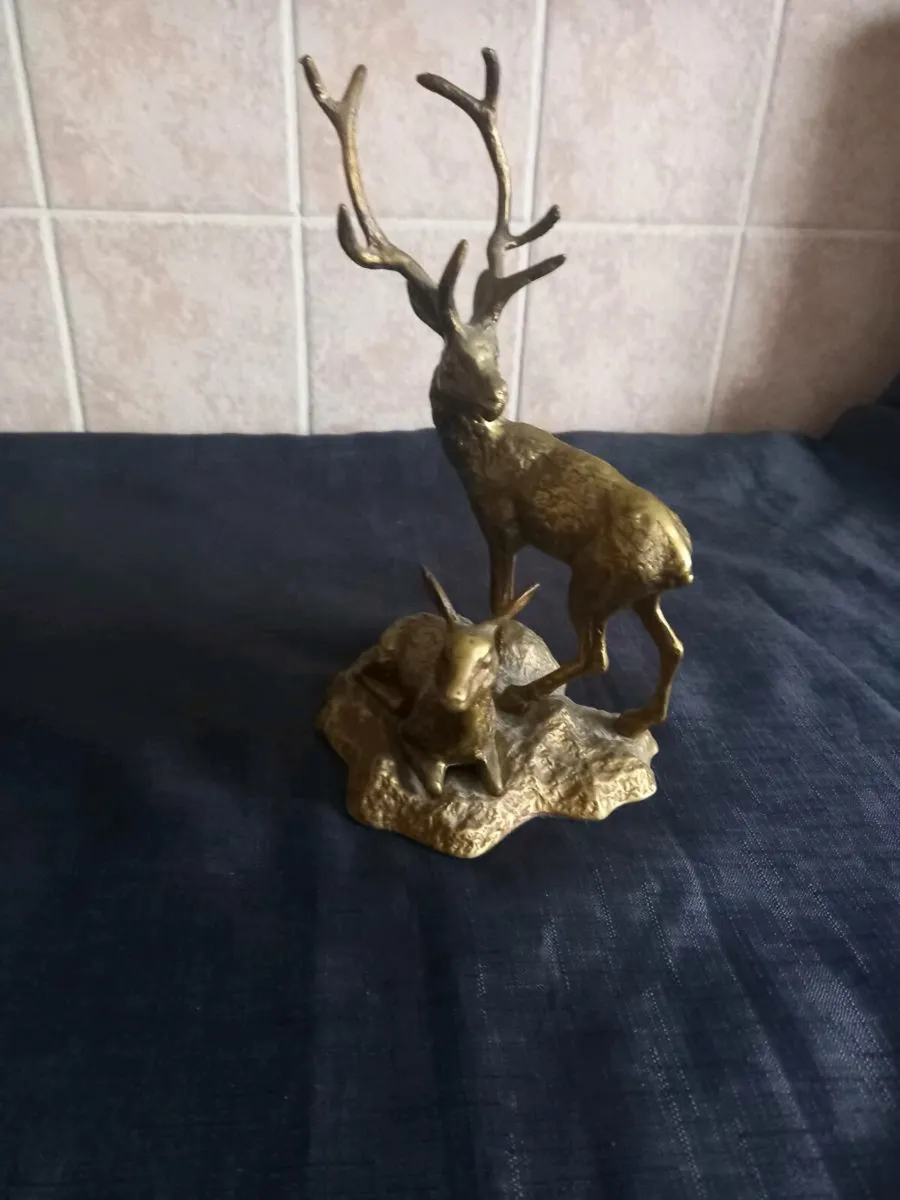 Brass Stag & Doe Statue - Image 1