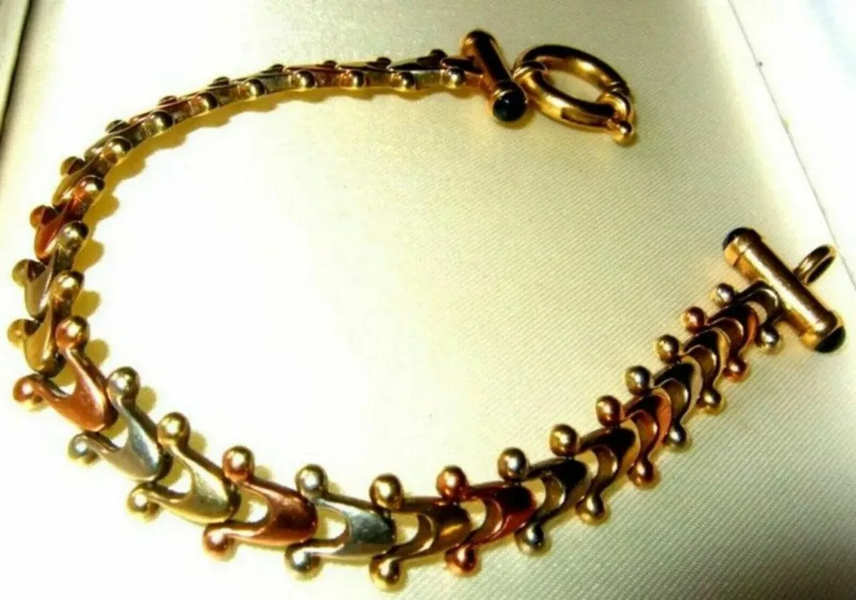 Vintage Hallmarked 9ct Gold - 3 Col' Gold Bracelet - Image 3