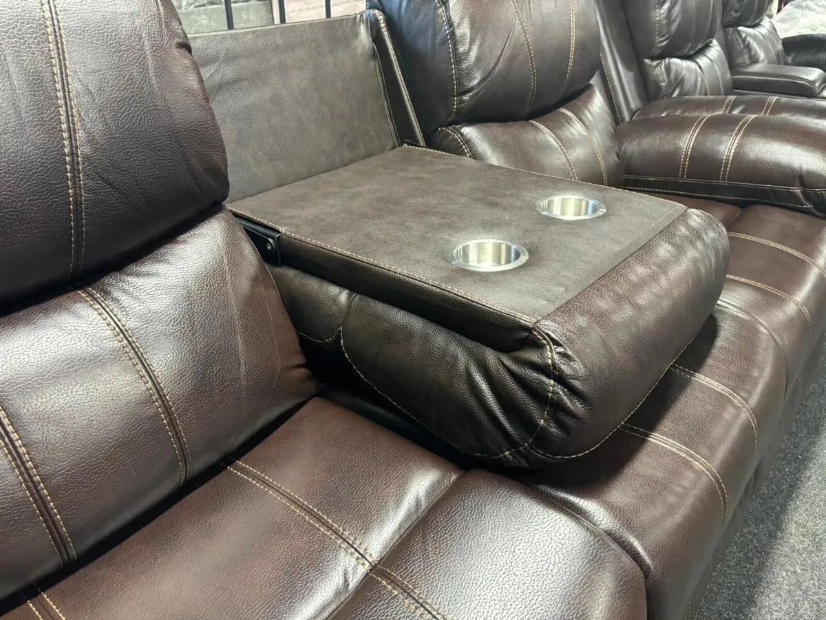 Brown Leather Manual Recliner Sofa Set - Image 4