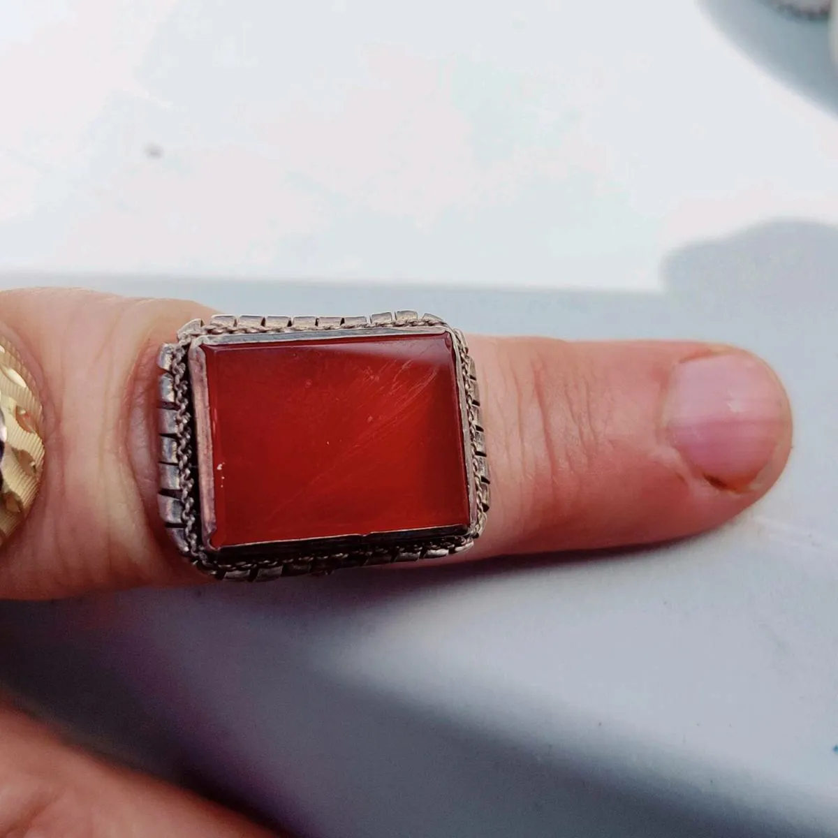 RARE TUDOR CARNELIAN,925 Silver Oblong Big Ring ! - Image 3