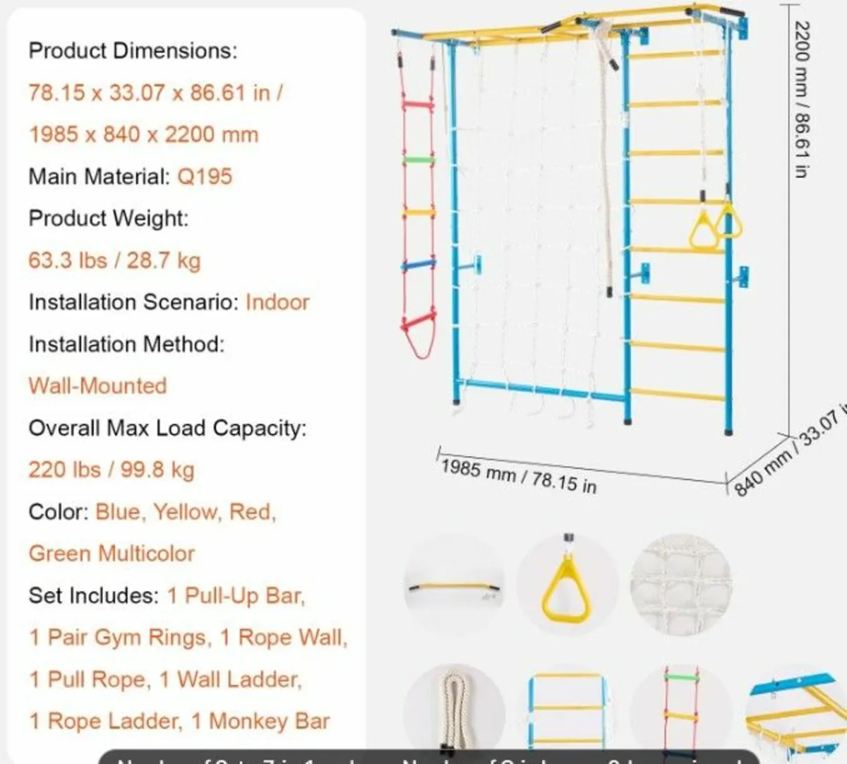 Swedish Wall Ladder Wall Gym - Image 3