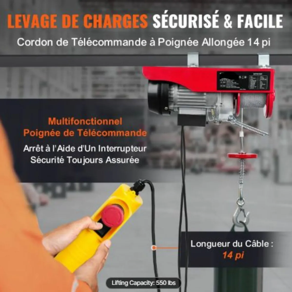 Electric Hoist,249.5 kg Lifting Capacity,510W 220V - Image 3