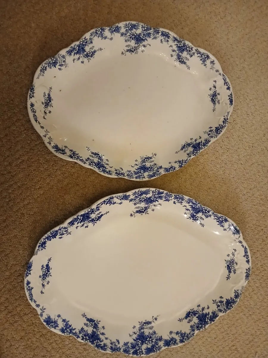 Antique Doulton Burslem Norfolk Blue White Platter - Image 1