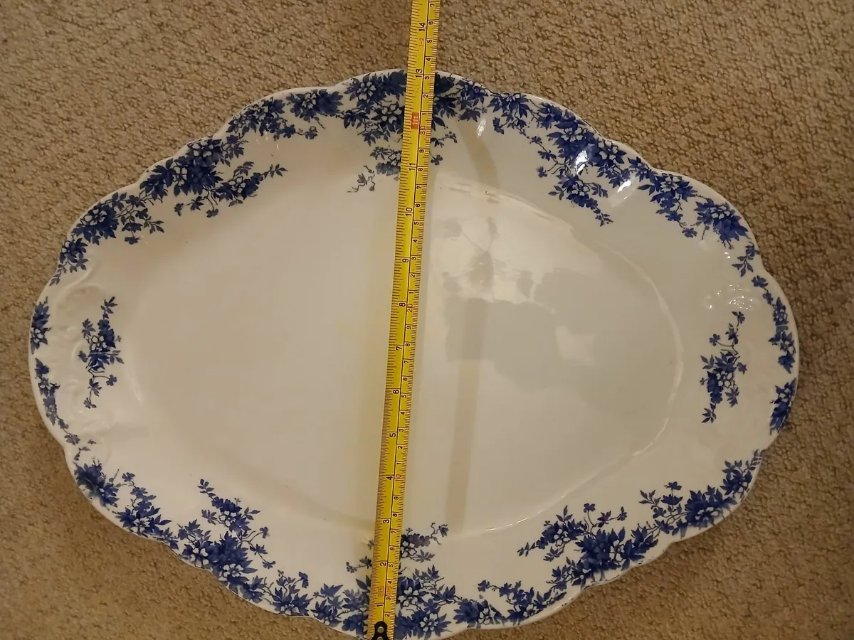 Antique Doulton Burslem Norfolk Blue White Platter - Image 3