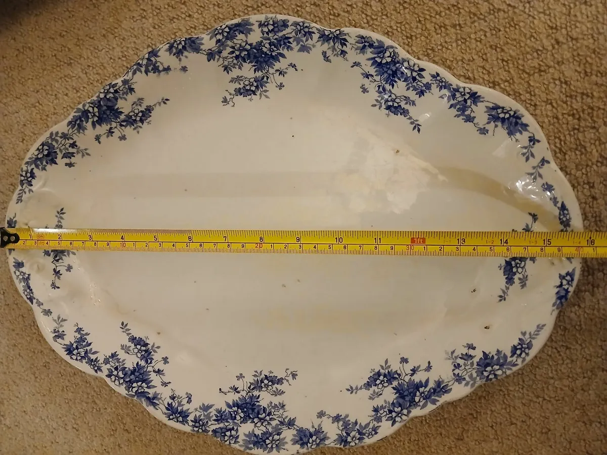Antique Doulton Burslem Norfolk Blue White Platter - Image 4