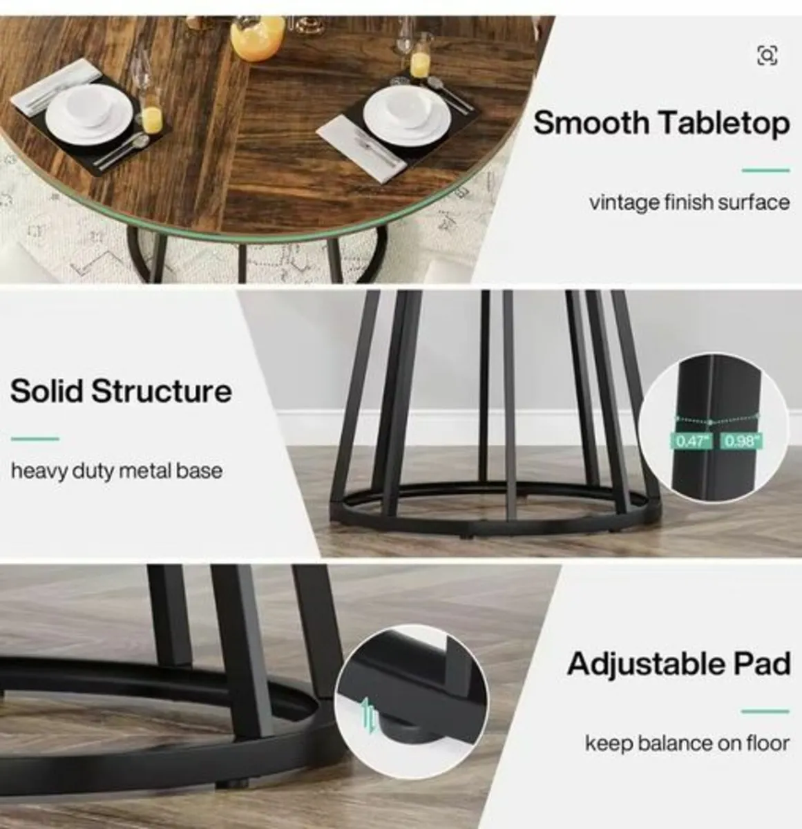 Round Dining Table 120cm with Wooden Top - Image 2