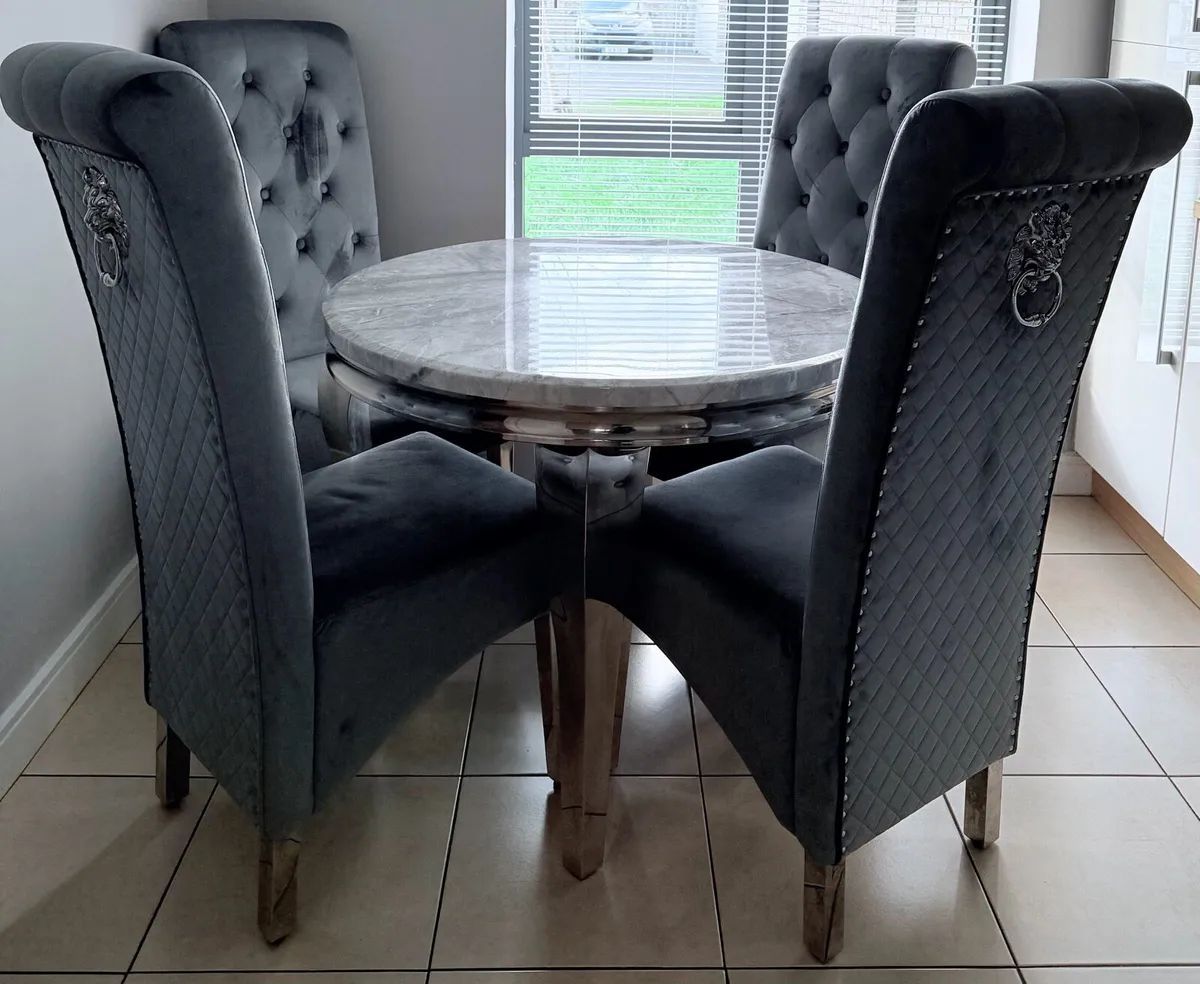 Marble Table & 4 velvet Chairs - Image 1
