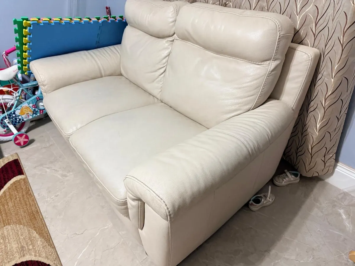 Cream Leather Sofa - Image 1