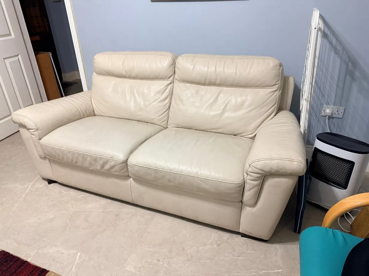 Cream Leather Sofa - Image 3