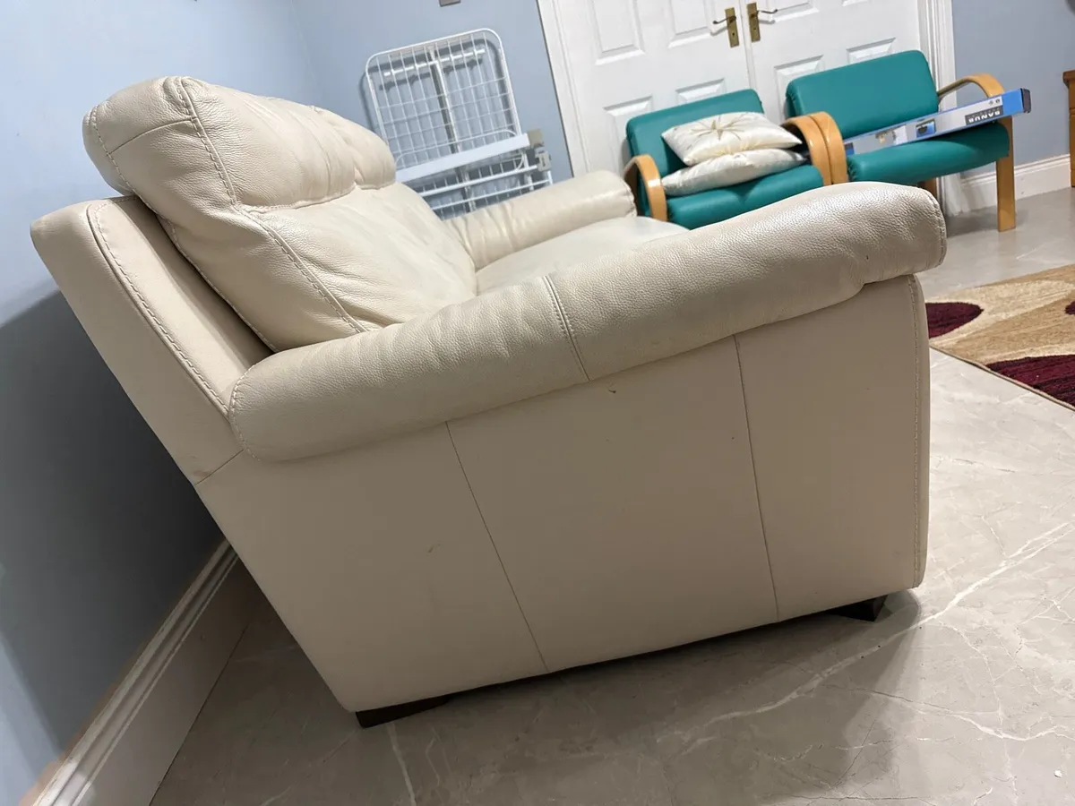 Cream Leather Sofa - Image 4