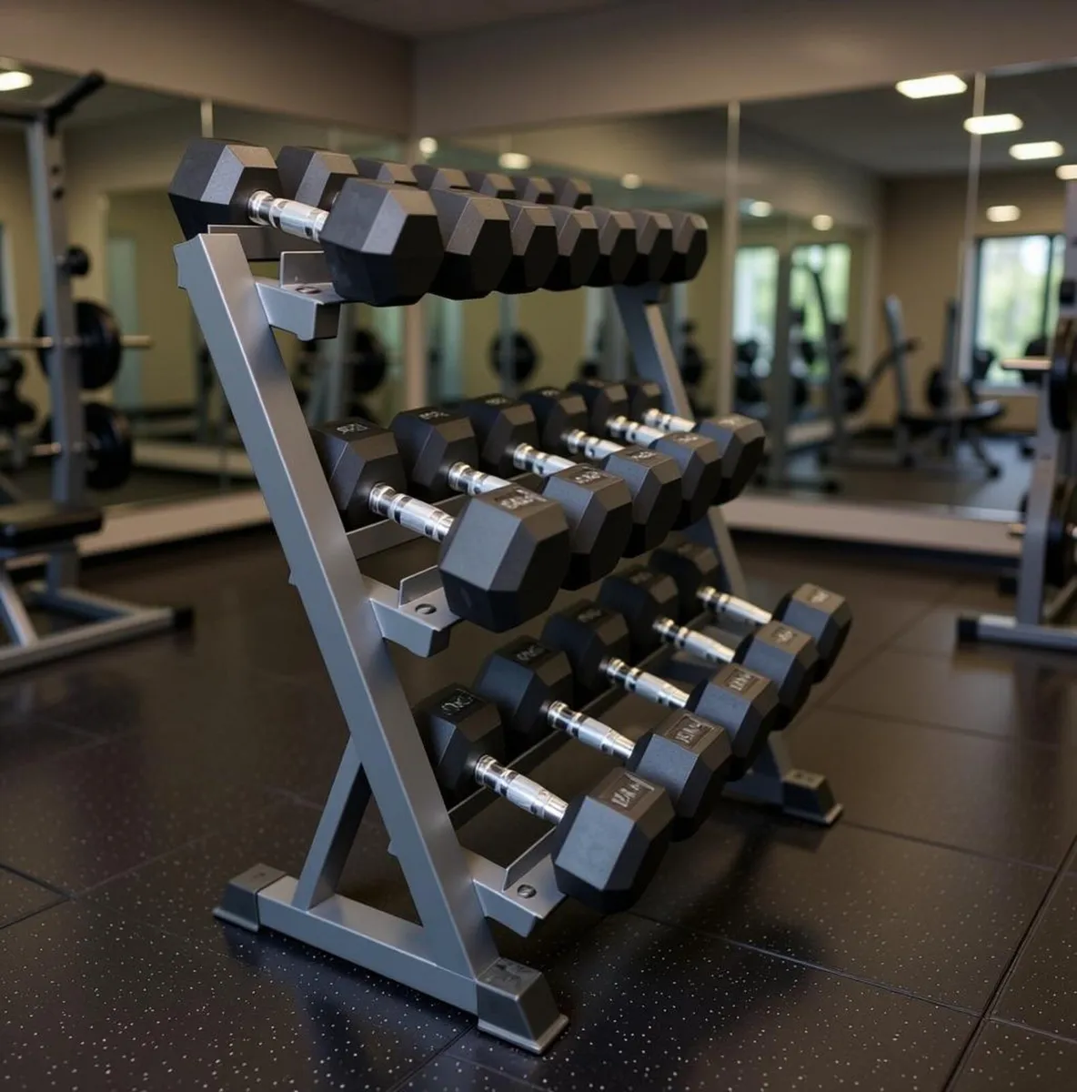 Hex Dumbbells 2.5kg - 20kg + storage rack (new)