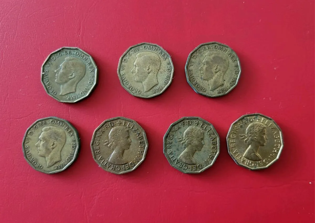 7 x Three penny coins, 3D, 3 pence, three pence - Image 2