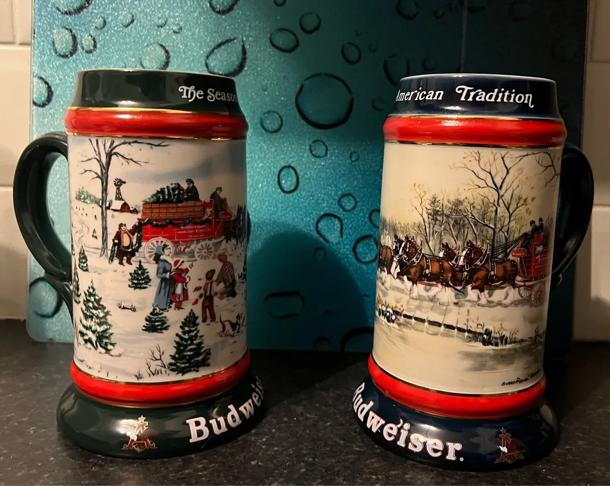 2-VINTAGE LARGE BUDWEISER TANKARDS - Image 1