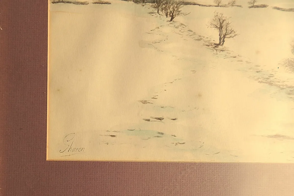 Large Signed Vintage Watercolour  Winter Landscape - Image 2