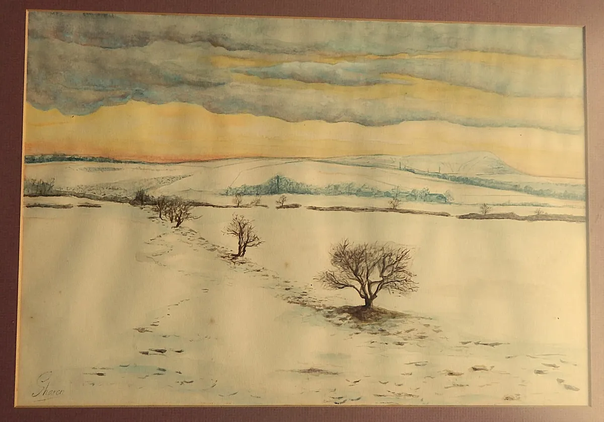 Large Signed Vintage Watercolour  Winter Landscape - Image 3