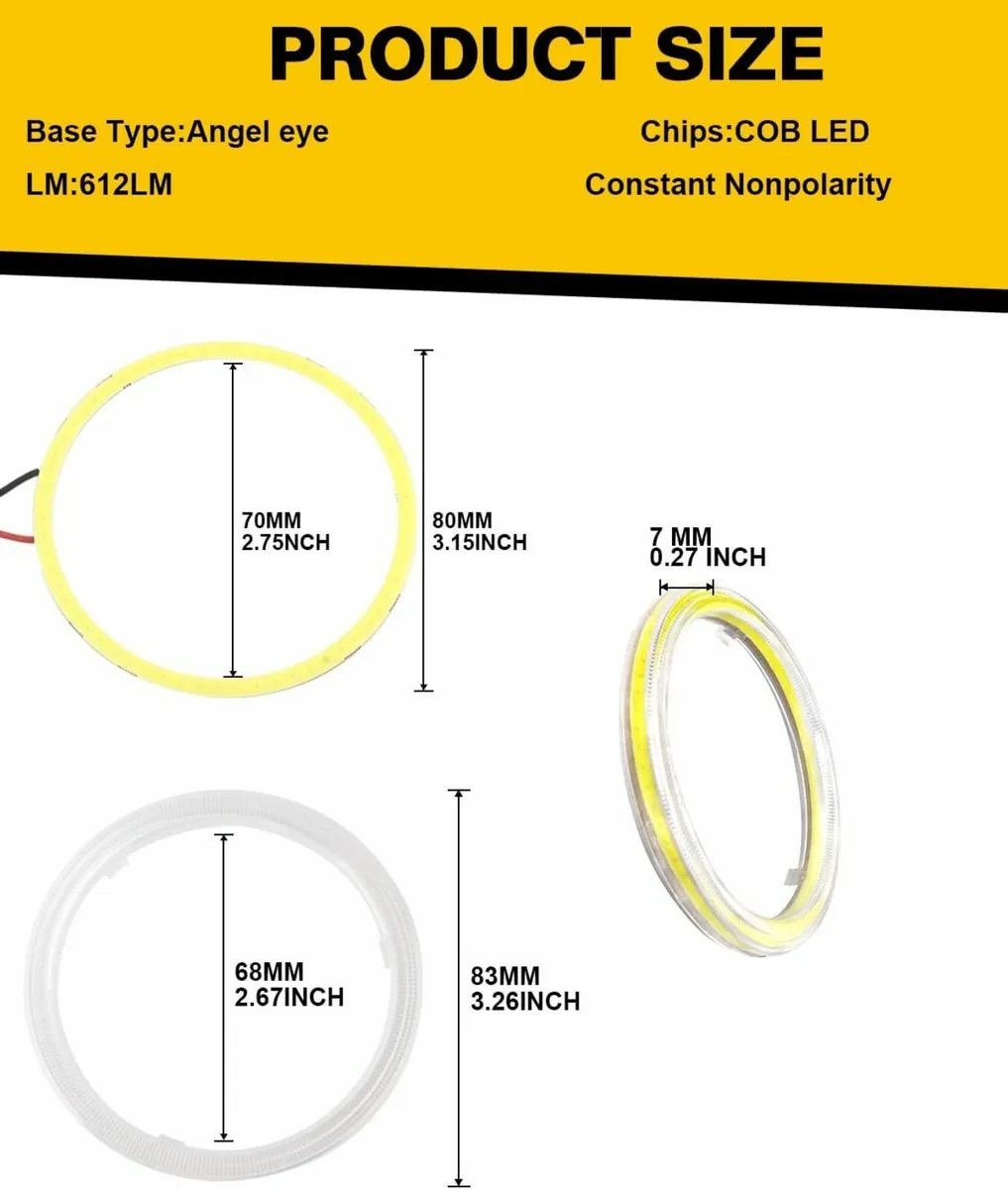 2 Pcs White 80MM Car Angel Eyes Halo Rings COB Lig - Image 2
