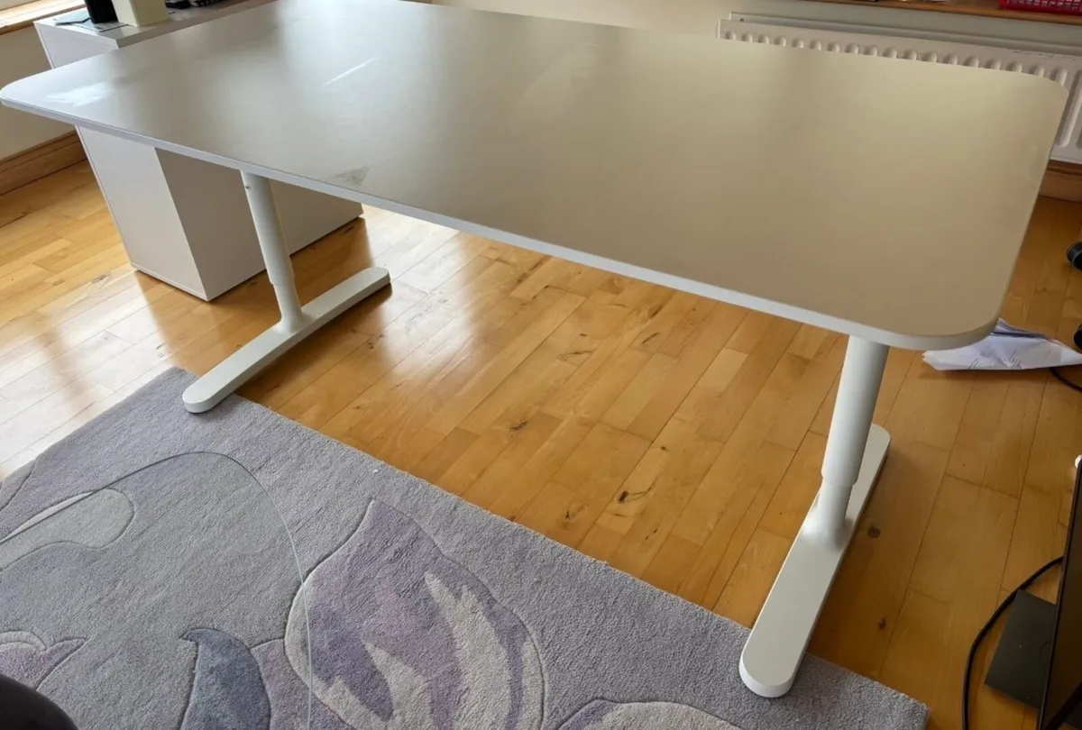 Adjustable White Office Desk 160cm x 80cm - Image 1