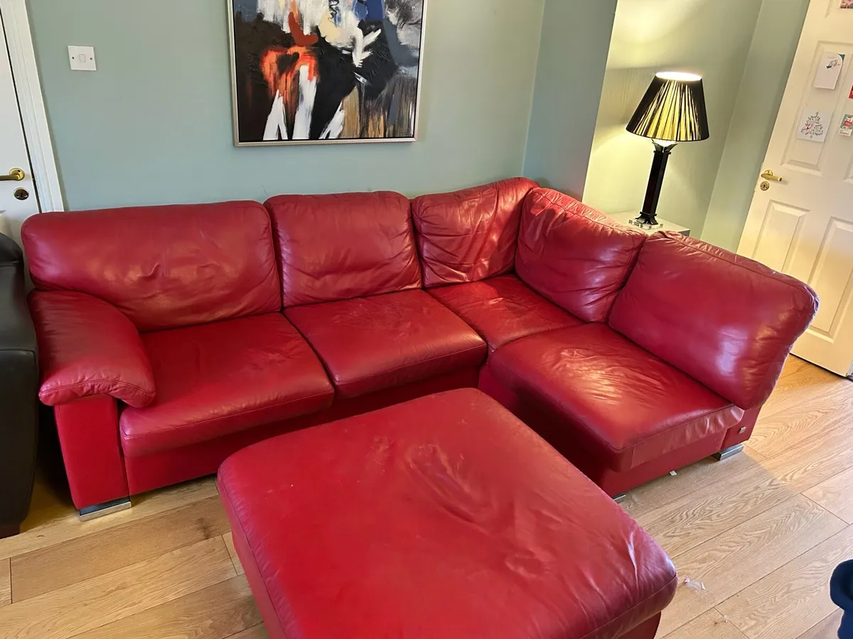 Red leather L couch - Image 2