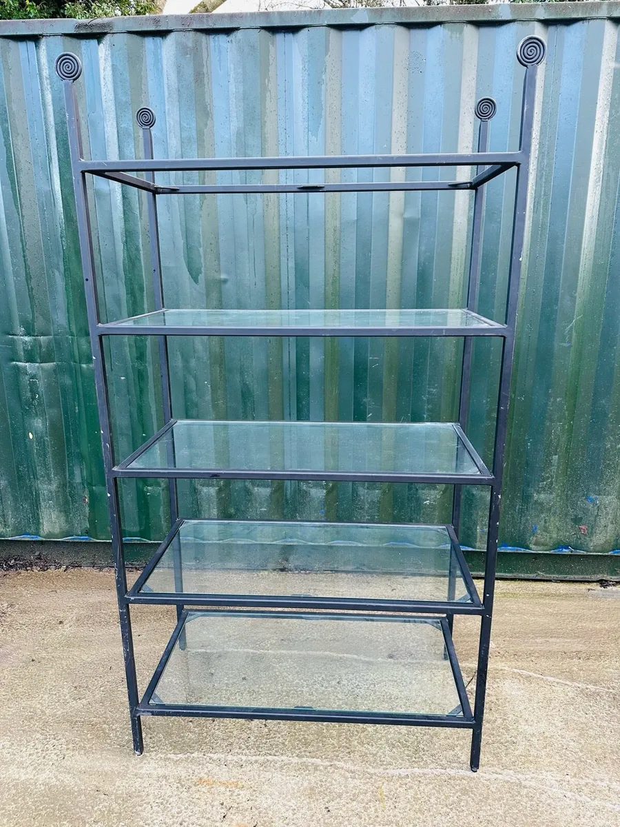 3 LARGE BLACK DISPLAY STANDS - GLASS SHELVES - Image 1