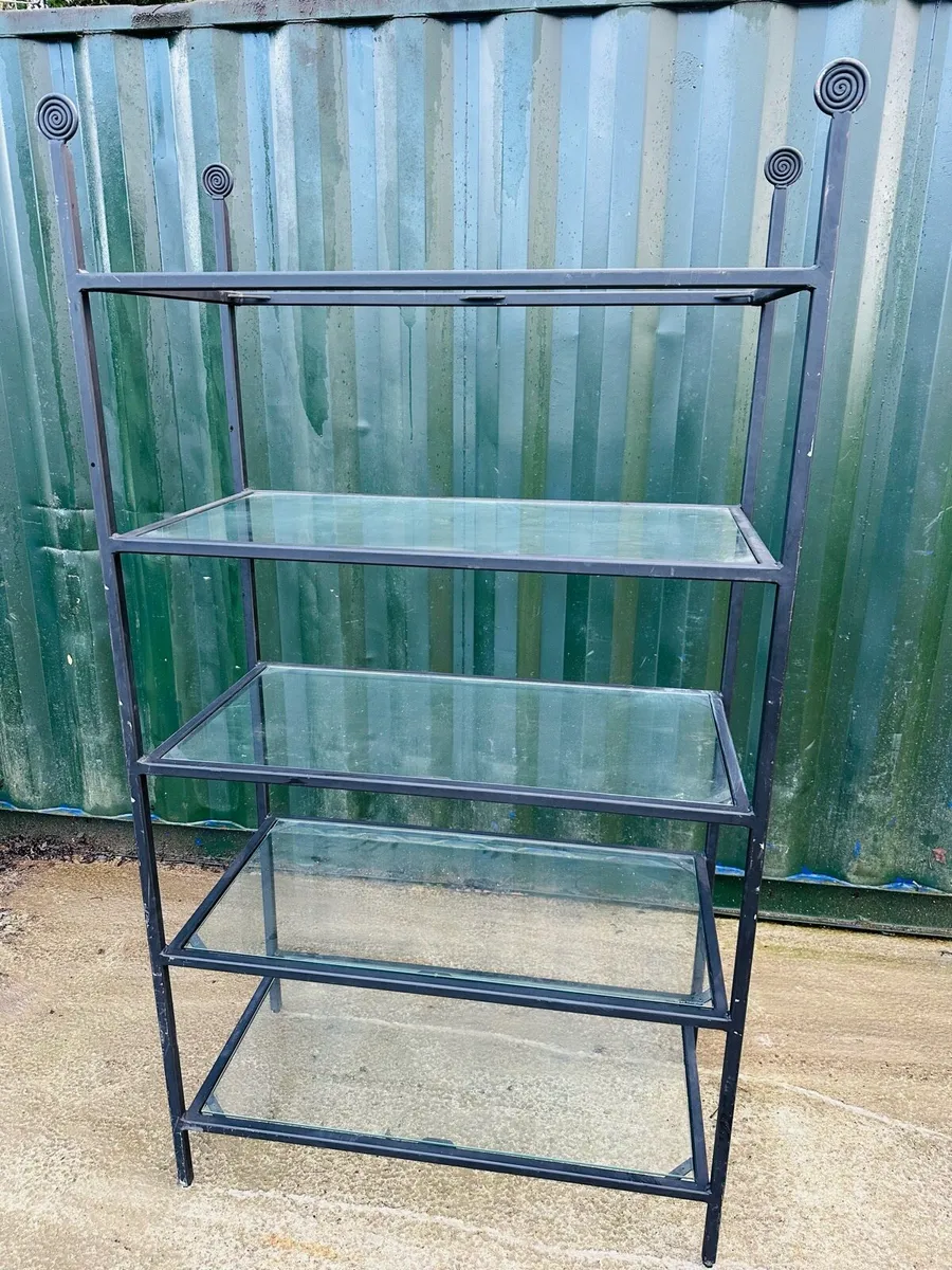3 LARGE BLACK DISPLAY STANDS - GLASS SHELVES - Image 2