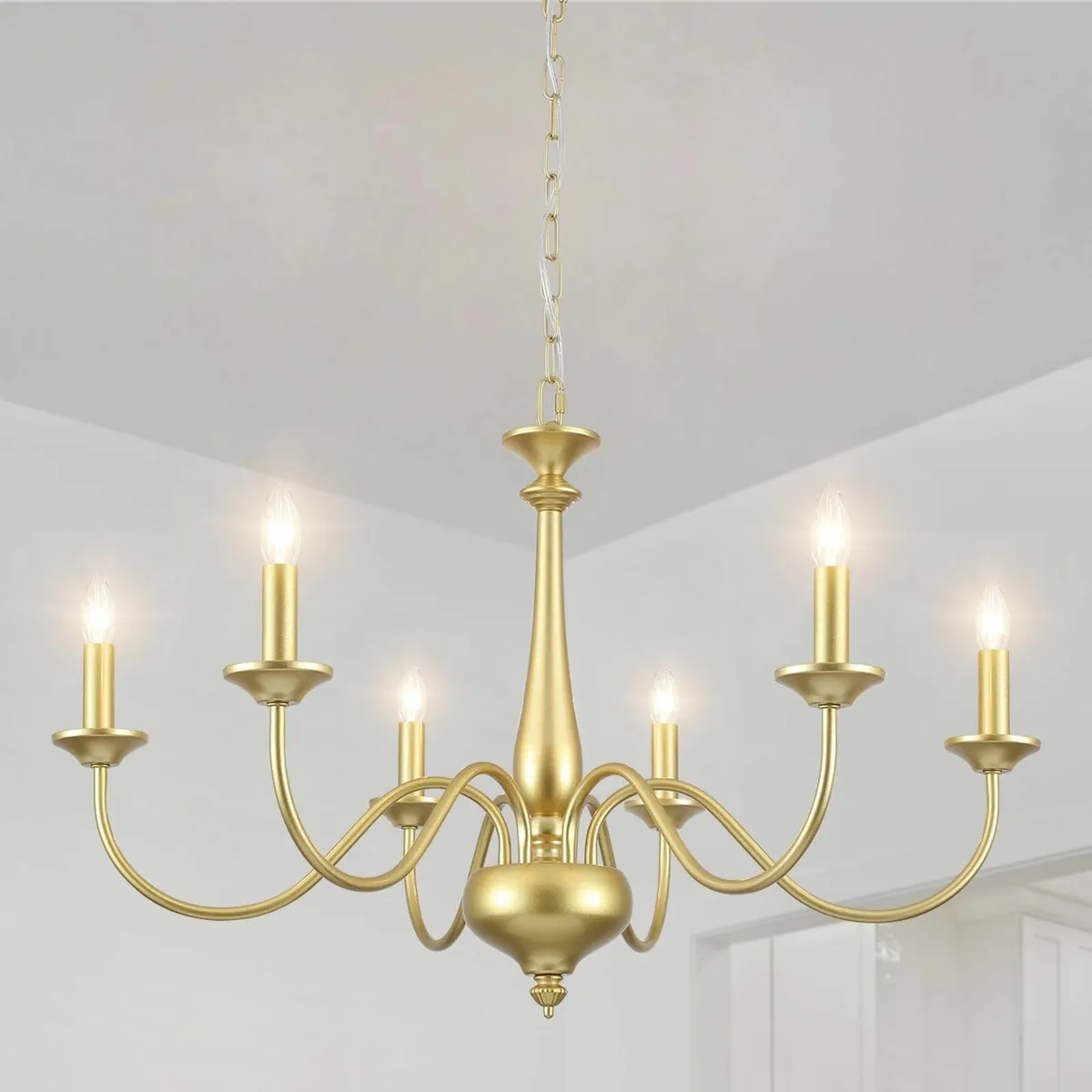 Gold Chandeliers Ceiling Light 6 Arm Fitting - Image 1