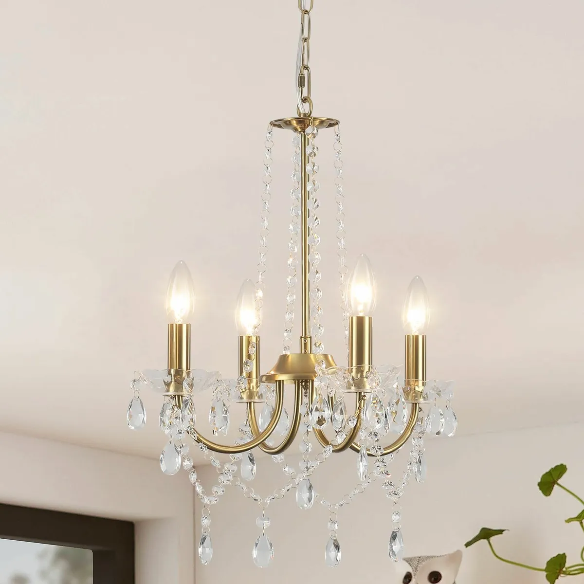 Crystal Chandelier 4 Lights Gold Pendant Light - Image 1