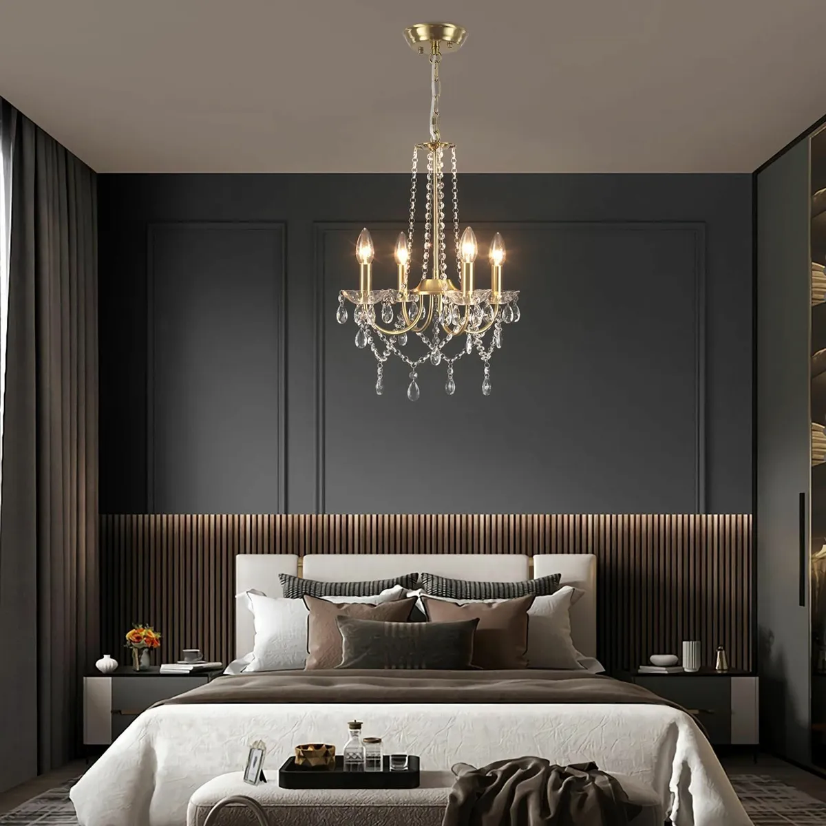 Crystal Chandelier 4 Lights Gold Pendant Light - Image 2