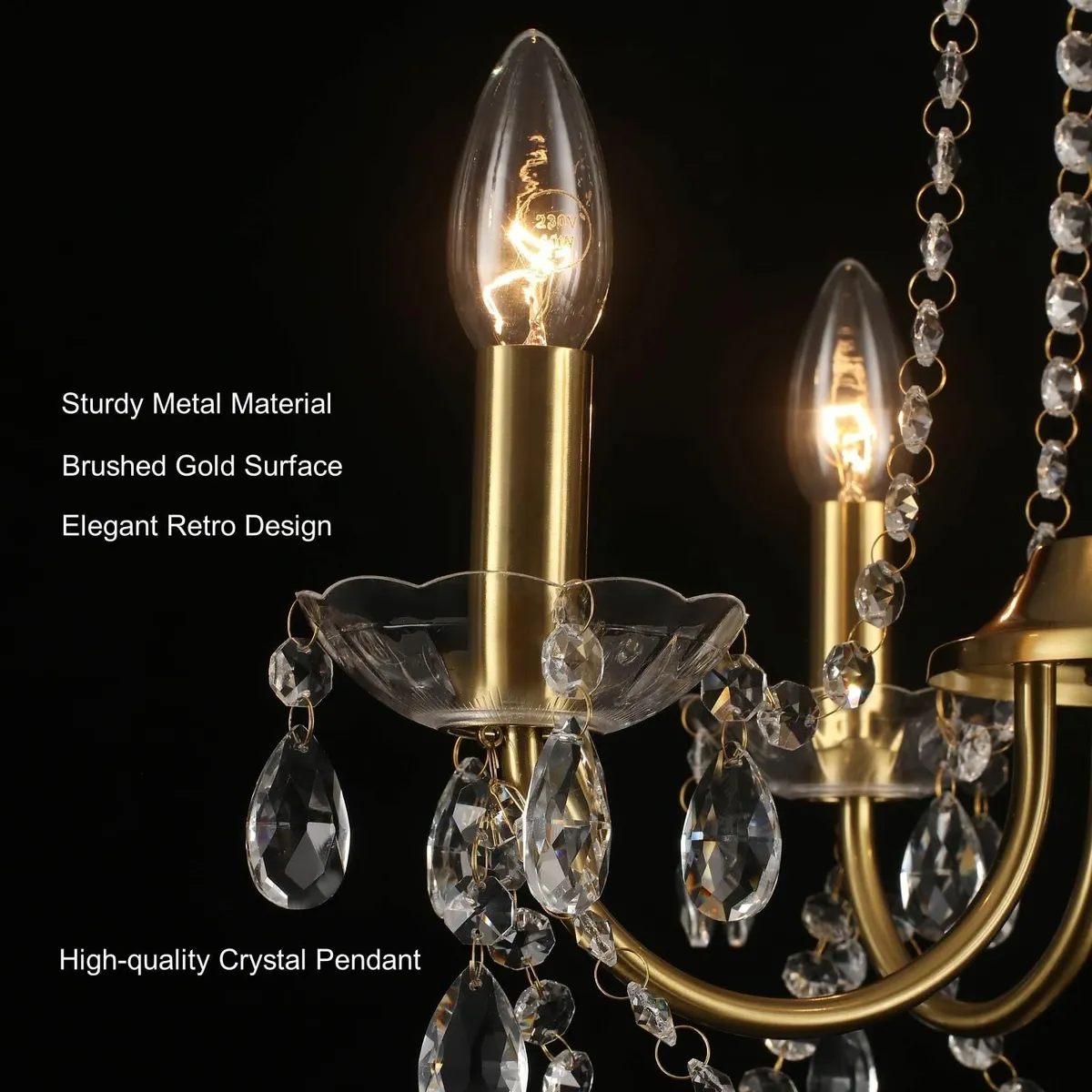 Crystal Chandelier 4 Lights Gold Pendant Light - Image 3