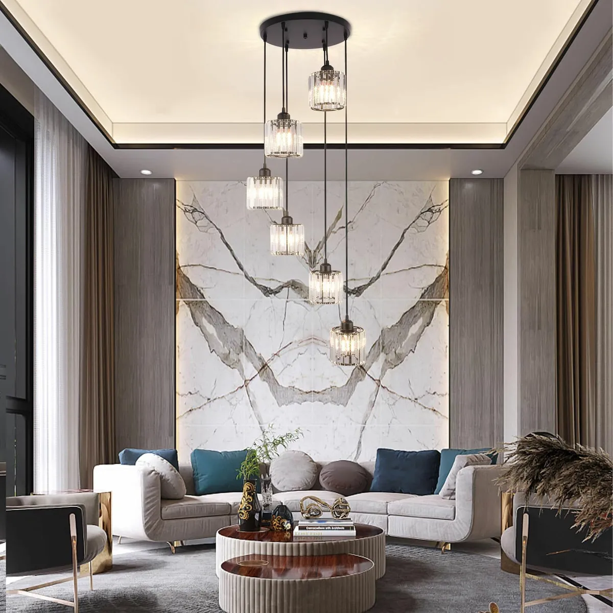 Long Chandelier for High Ceilings Modern Crystal - Image 2