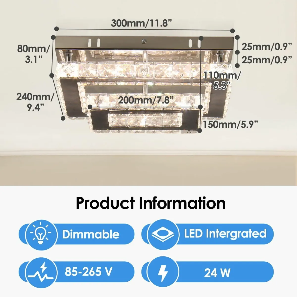 Crystal LED Ceiling Light Modern Rectangular Lamp - Image 3