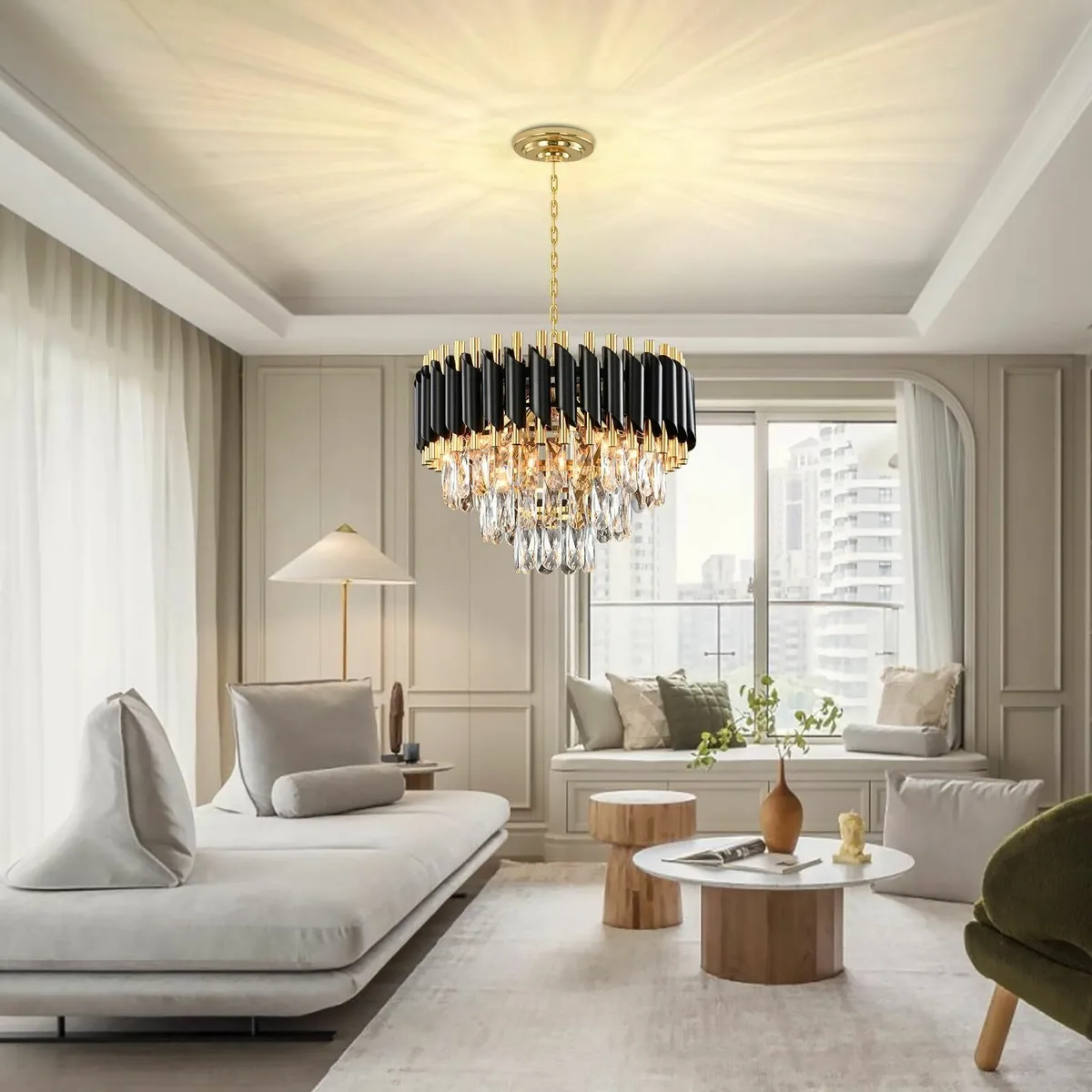 Modern Crystal Black Chandelier 3-Tier Light - Image 3