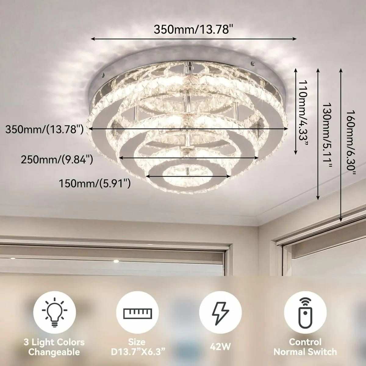13.8 Inch Modern Crystal LED Chandelier Triple - Image 3