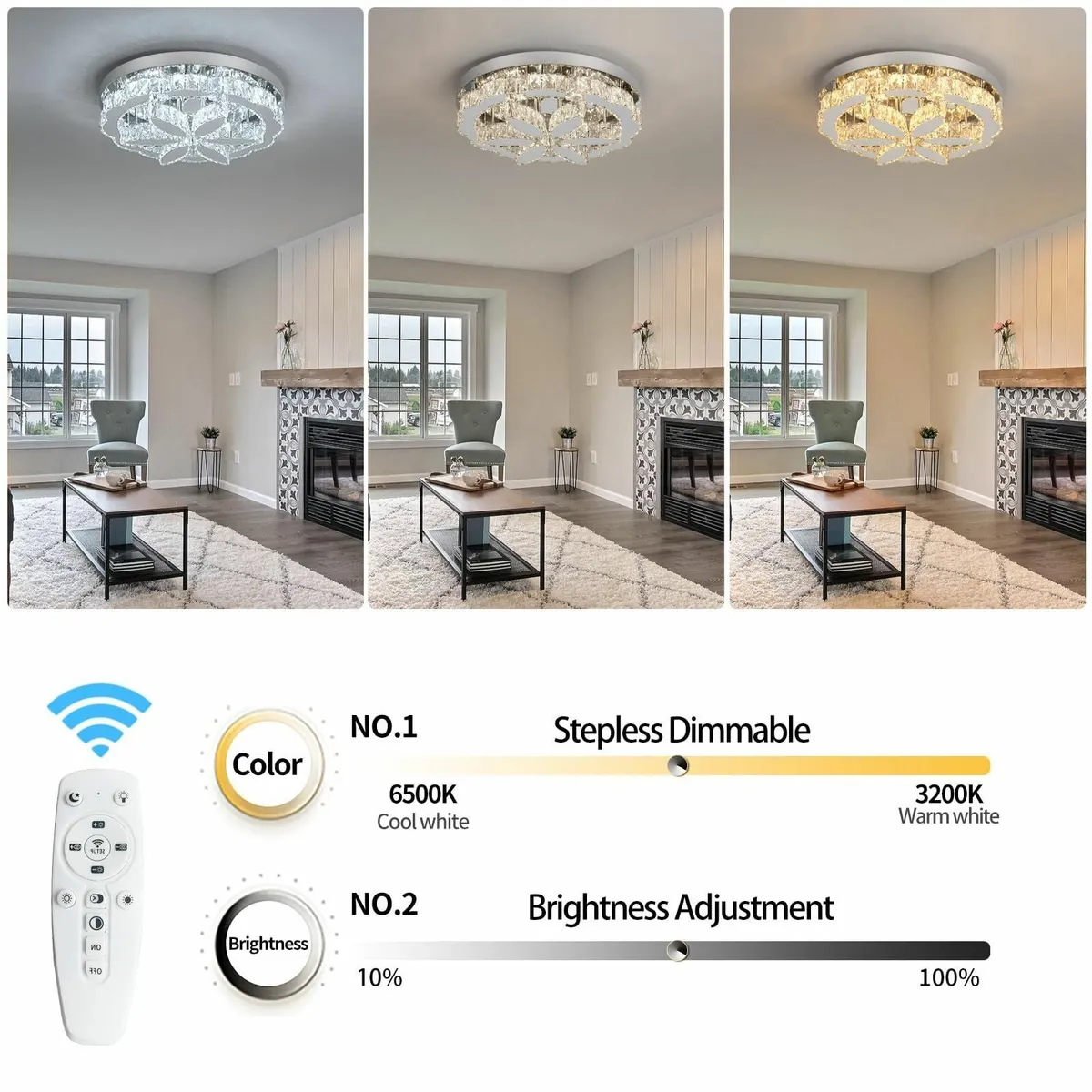 Crystal Chandelier with Remote 3-Color Dimmable - Image 3