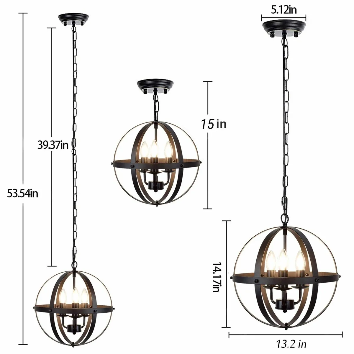 Pendant Light Industrial Globe Lighting Vintage - Image 3