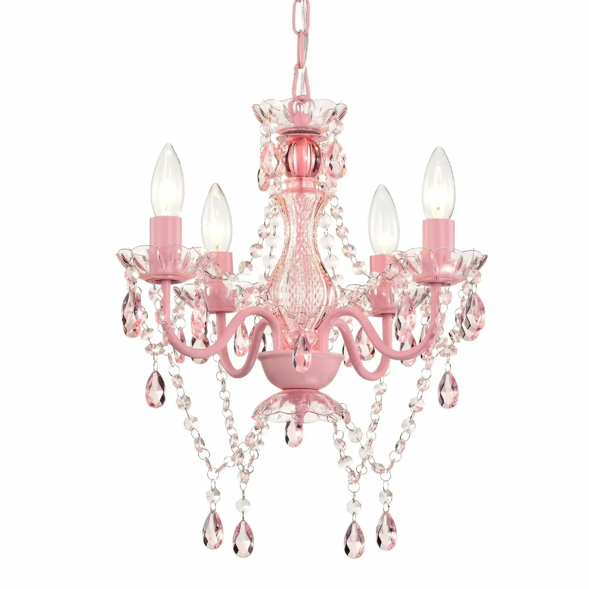 Pink Crystal Chandelier 4-Light Hardwired Ceiling - Image 1