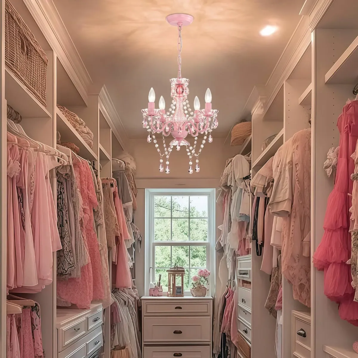 Pink Crystal Chandelier 4-Light Hardwired Ceiling - Image 2