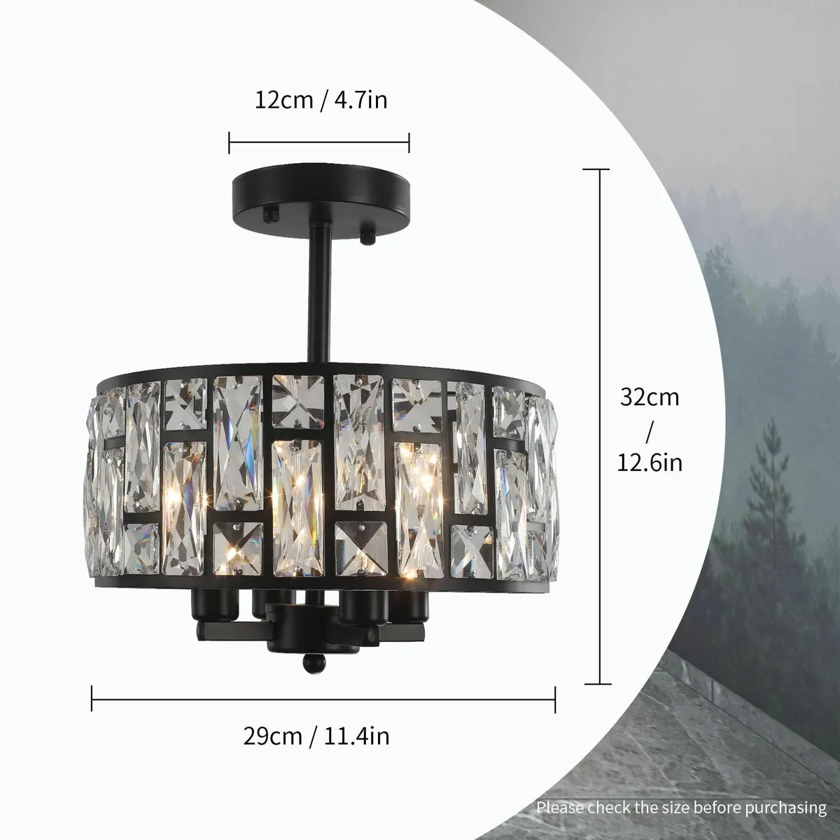 Black Crystal Ceiling Lights 4-Light E14 Modern - Image 3